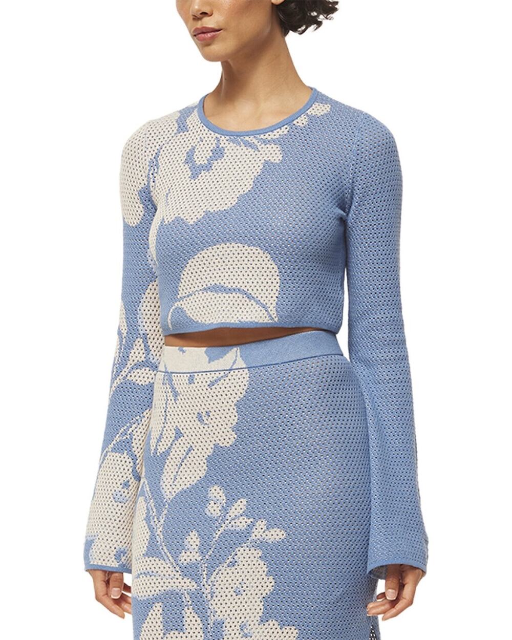 MISA Los Angeles Cassi Knit Crop Top Blue Floral NWT Size S